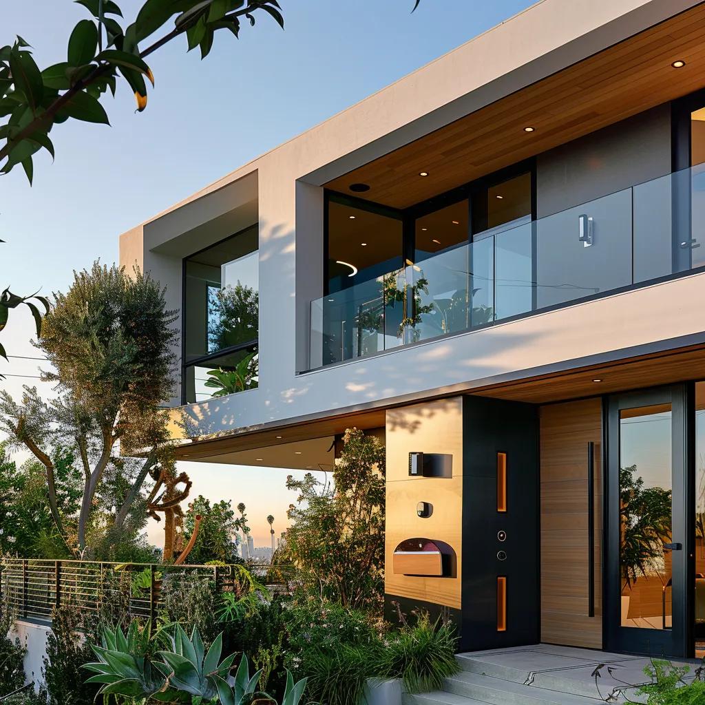 Modern Los Angeles home featuring layered security systems including cameras and smart locks